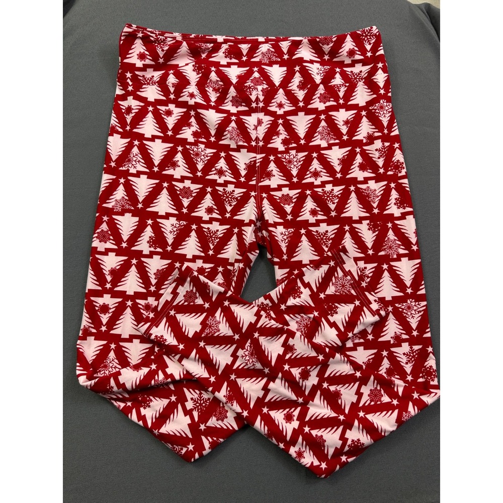 LuLaRoe Christmas Tree Snowflake Leggings Red White Holiday TC Tall & Curvy sz M